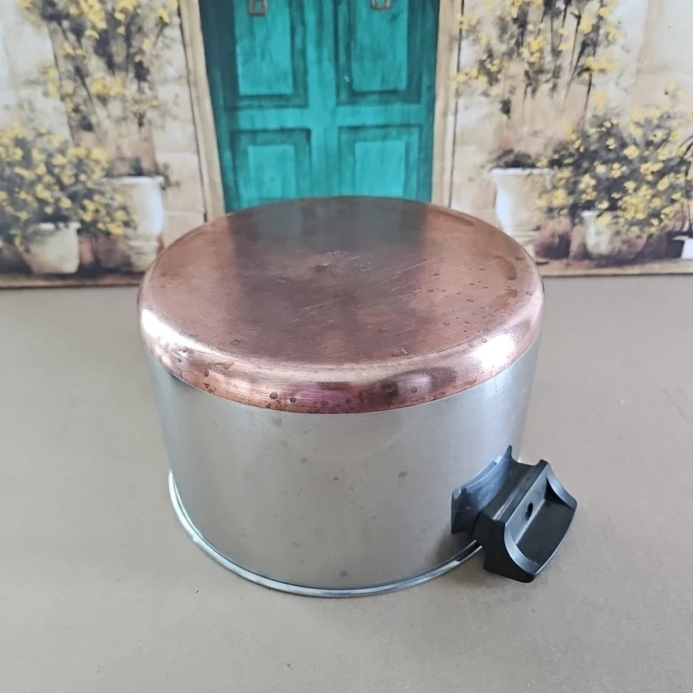 REVERE WARE 6 Qt Stock Pot & Lid Copper Bottom Clinton ILL USA Vtg Clean
